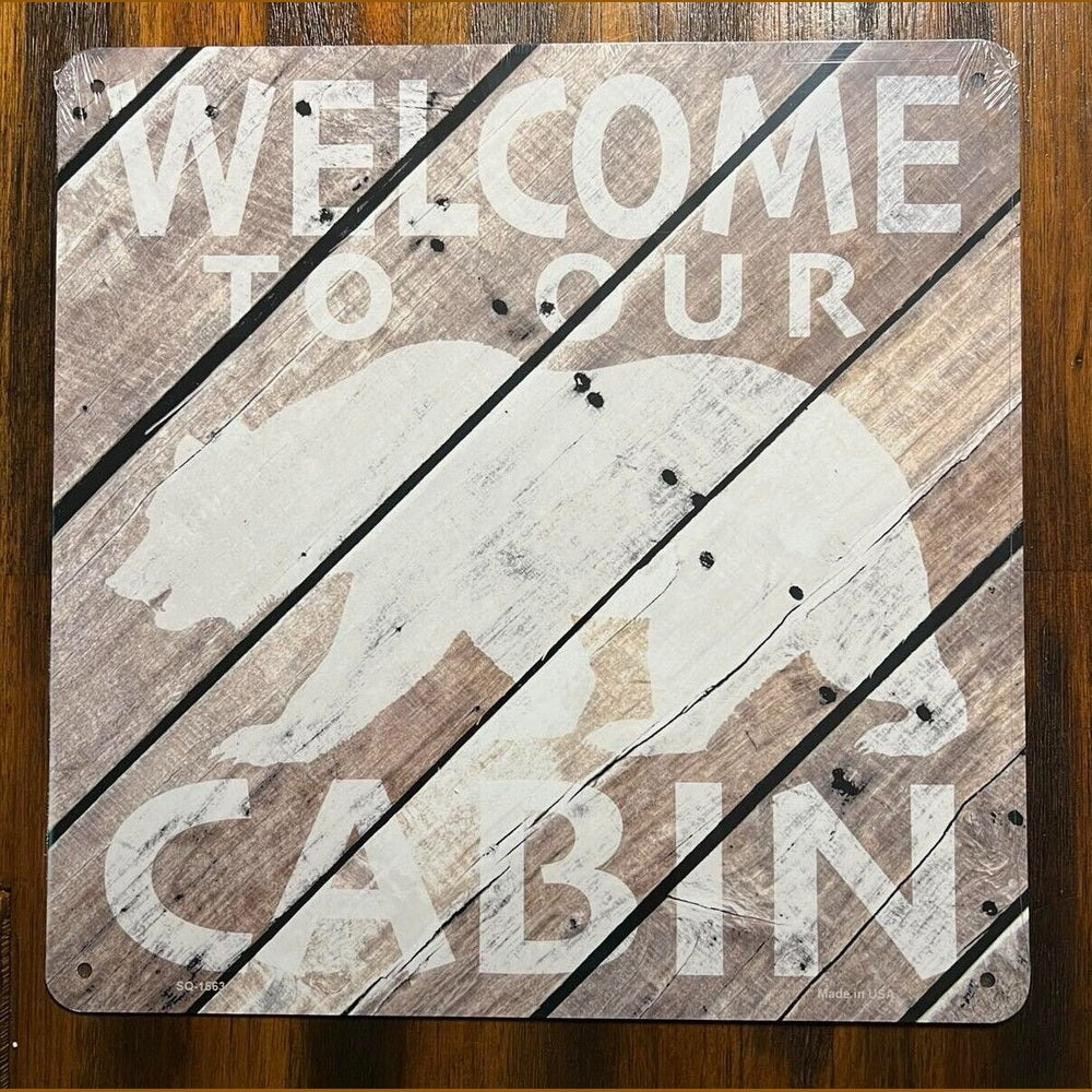 Bear Silhouette Wood Plank Design Novelty Metal Square Sign Home & Garden:Home Décor:Plaques & Signs Style Your Walls